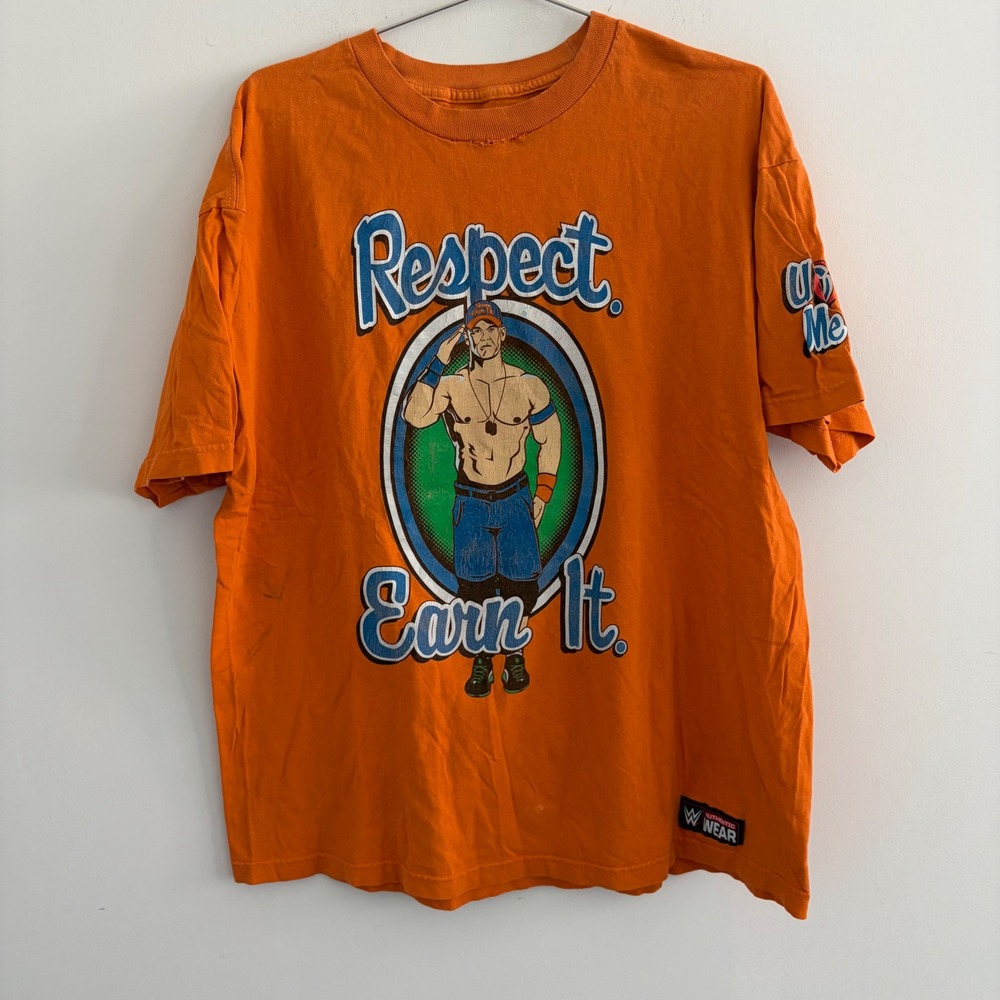 WWE John Cena Respect Earn It Never Give Up Orange Graphic T-Shirt XL